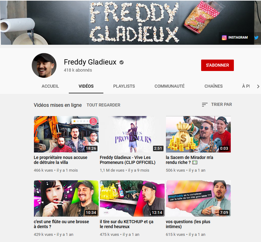 Top 10 des YouTubeurs Humour 4 freddy gladieux youtube