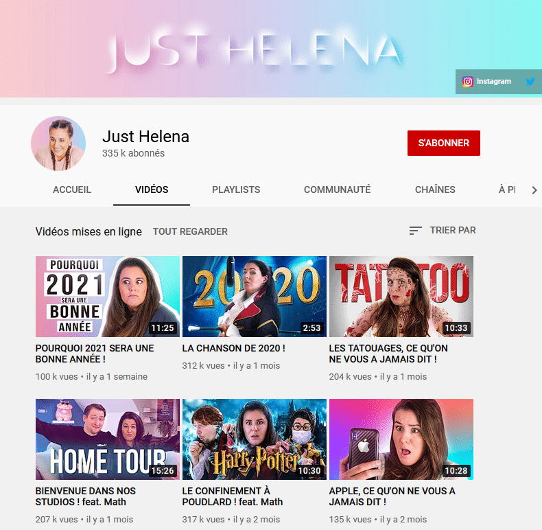 Top 10 des YouTubeurs Humour 3 just helena youtube