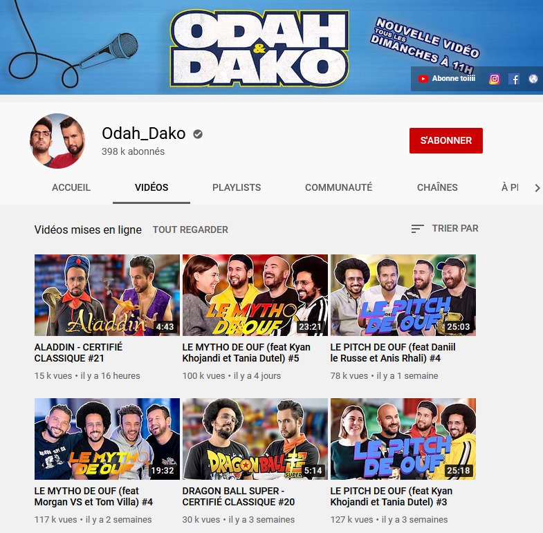 Top 10 des YouTubeurs Humour 8 odah dako youtube